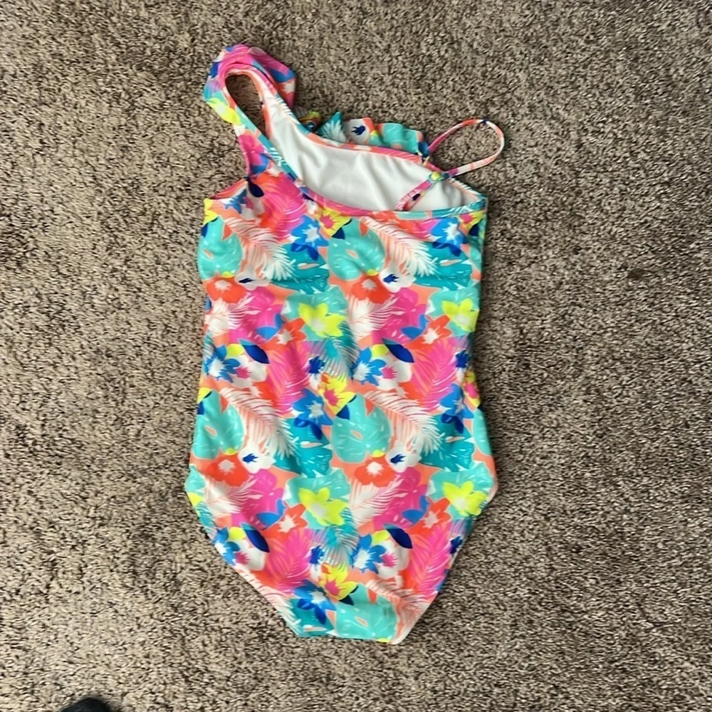 Cat & Jack Pink and Blue One Piece Swimsuit Asymmetrical Design